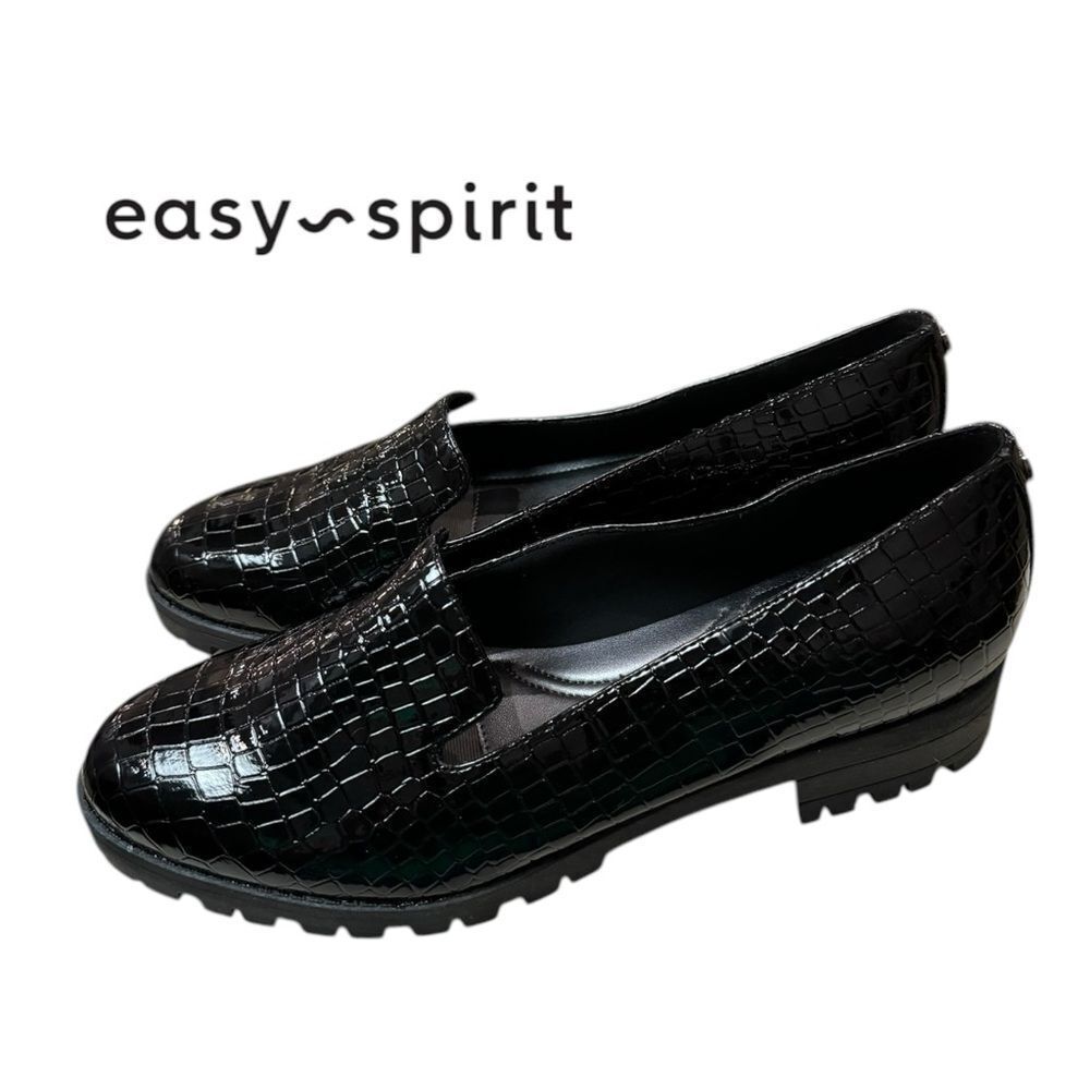 New Easy Spirit Geva Women's Slip-on Black Croc Loafers Flats 8